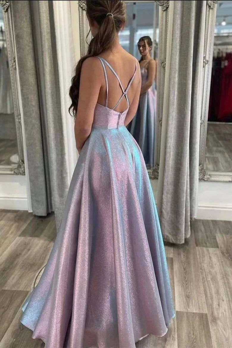 Beautiful Rainbow Ray Multi Straps Cross Back A-Line Prom Dress