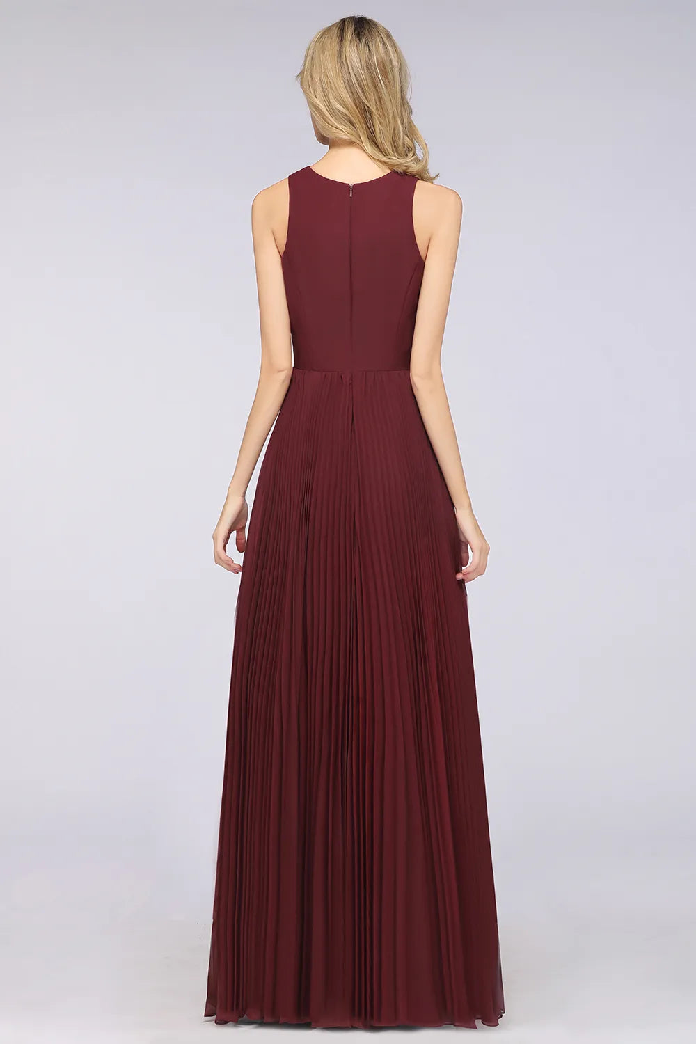 A-Line V-Neck Sleeveless Floor Length Chiffon Bridesmaid Dress with