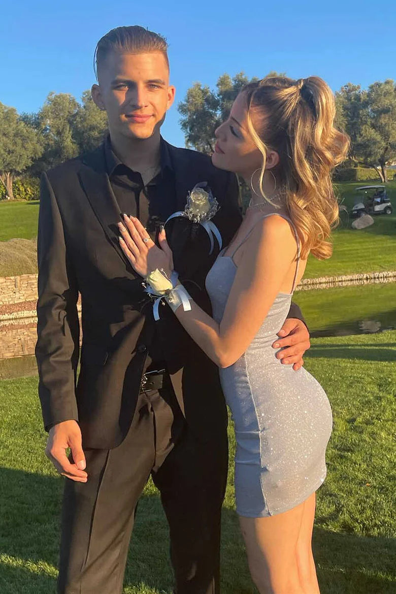 Grey Drawstring Ruched Tight Homecoming Dress