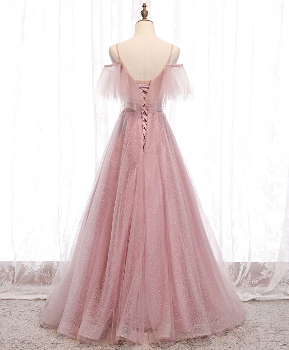 Sweetheart Tulle Long Prom Dress Pink Tulle Formal Dress