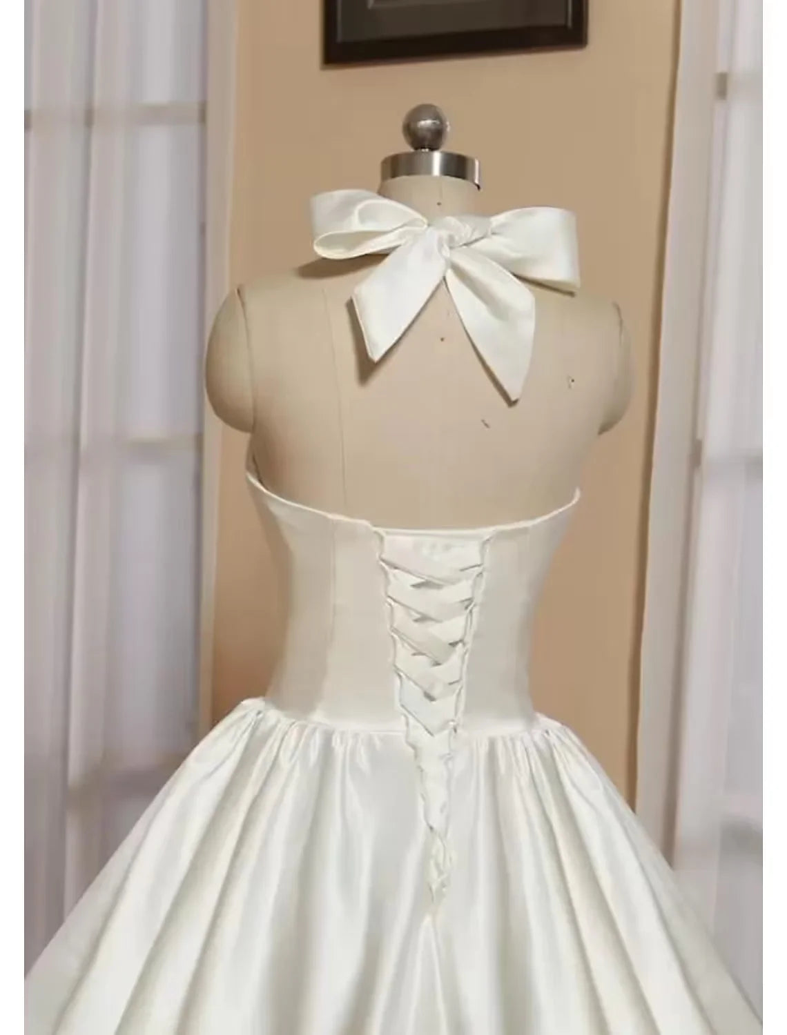 DingjiBall Gown A-Line Cocktail Dresses Minimalist Dress Engagement Tea Length Sleeveless Halter Italy Satin with Butterfly Pure Color