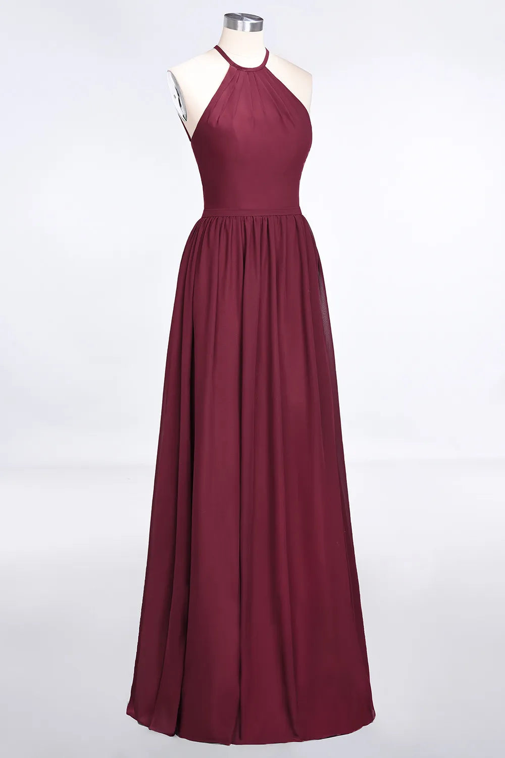 A-Line Halter Sleeveless Floor-Length Bridesmaid Dress with