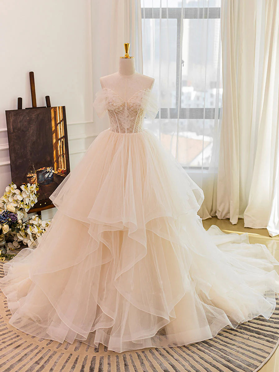 Tulle Lace Long Wedding Dress Lace Tulle Wedding Gown