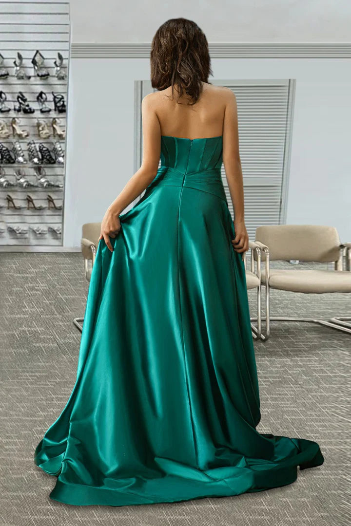 Strapless Satin Prom Dress with Slit