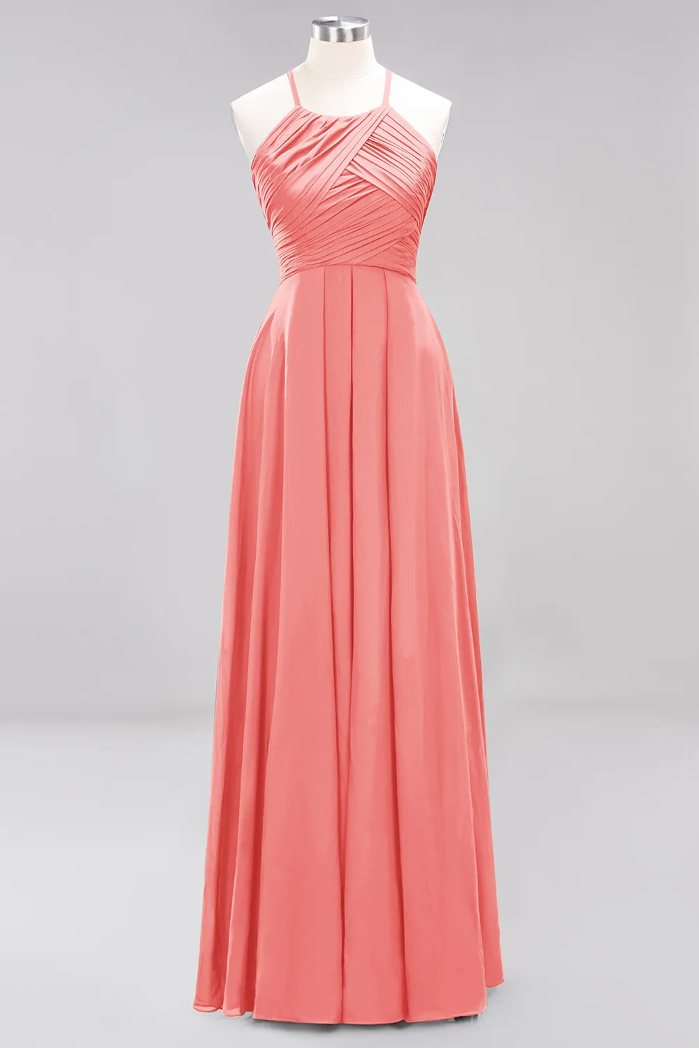 A-Line Halter Ruffles Floor-Length Chiffon Bridesmaid Dress