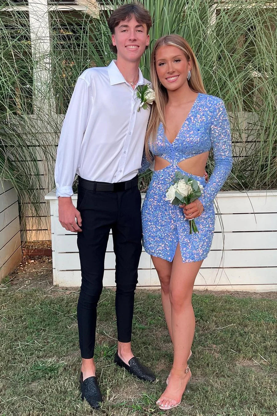 Sequin Deep V Cutout Cocktail Dress