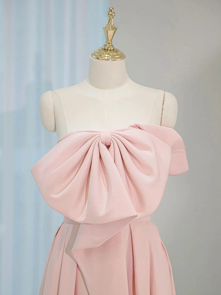 A-Line Satin Pink Long Prom Dress Pink Long Formal Dress