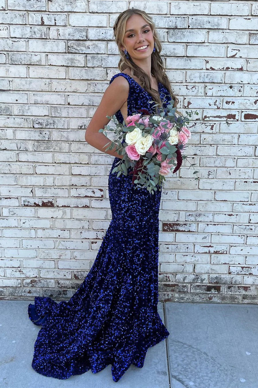 Pink Sequin Trumpet Long Formal Dress