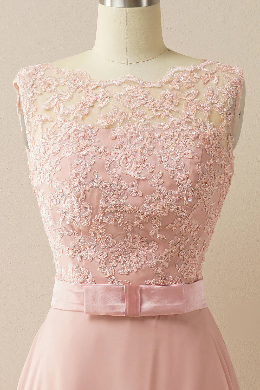 DingjiA-Line Empire Elegant Prom Formal Evening Dress Illusion Neck Sleeveless Floor Length Georgette Beaded Lace with Appliques