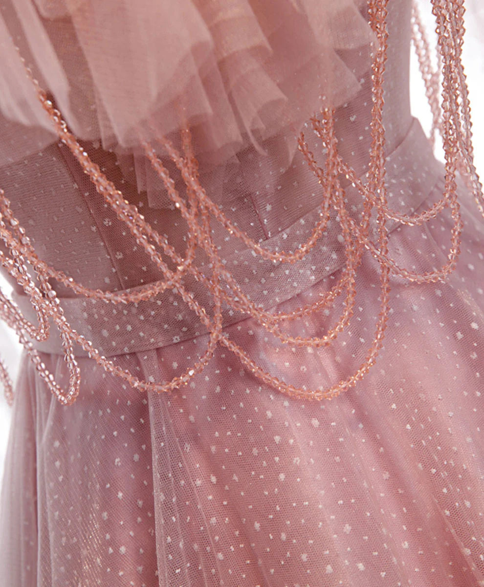 Sweetheart Tulle Long Prom Dress Pink Tulle Formal Dress
