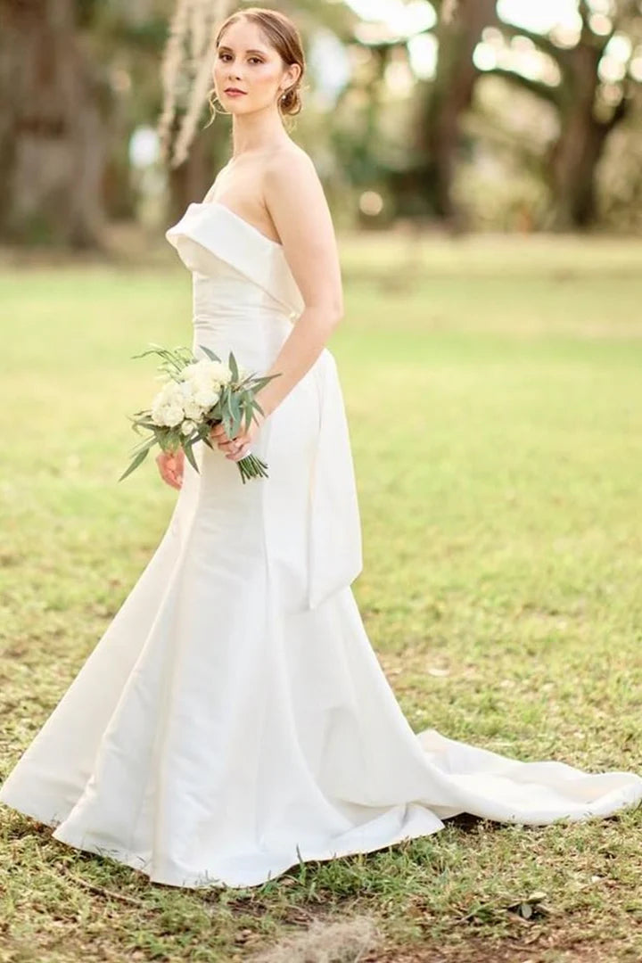 Satin Strapless Trumpet Long Wedding Dress
