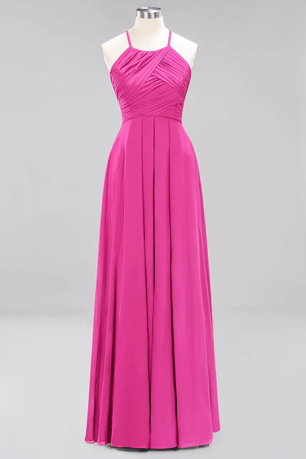 A-Line Halter Ruffles Floor-Length Chiffon Bridesmaid Dress