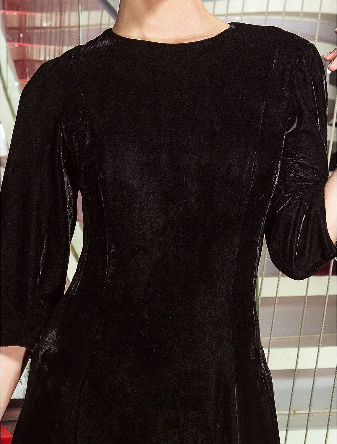 DingjiA-Line Celebrity Style Dress Wedding Guest Floor Length 3/4 Length Sleeve Jewel Neck Velvet with Pleats