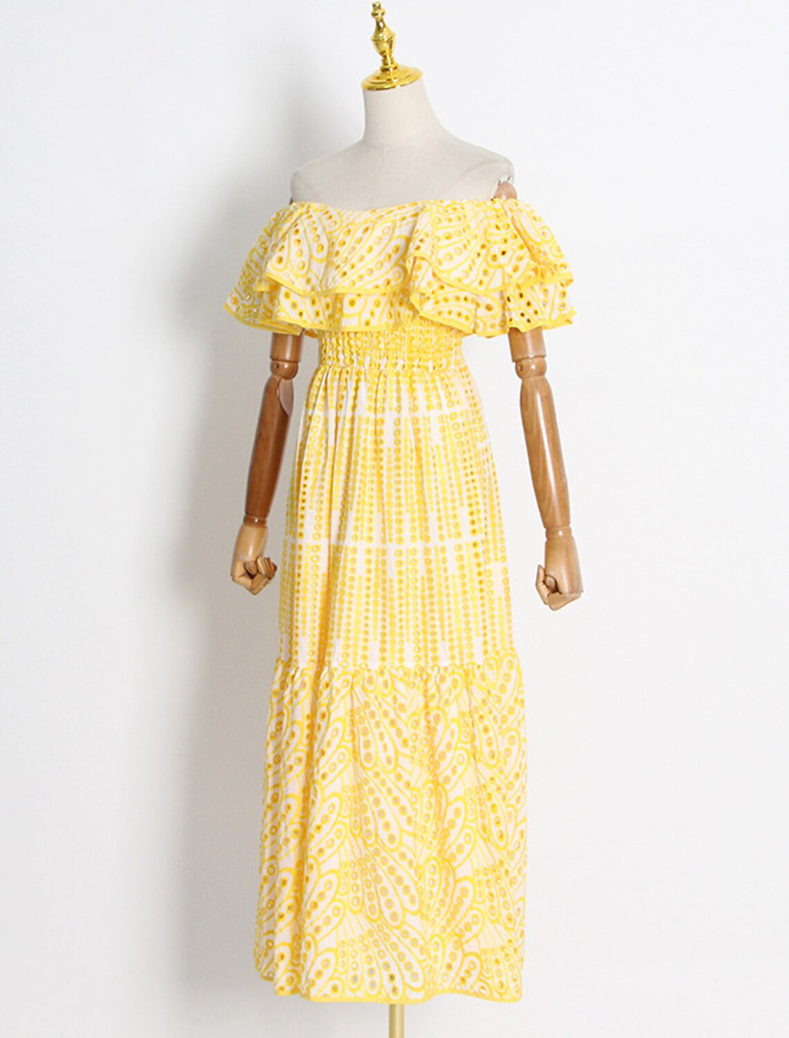 A-Line Wedding Guest Dresses Casual Dress Holiday Summer Ankle Length Short Sleeve Off Shoulder Polyester with Ruffles Embroidery