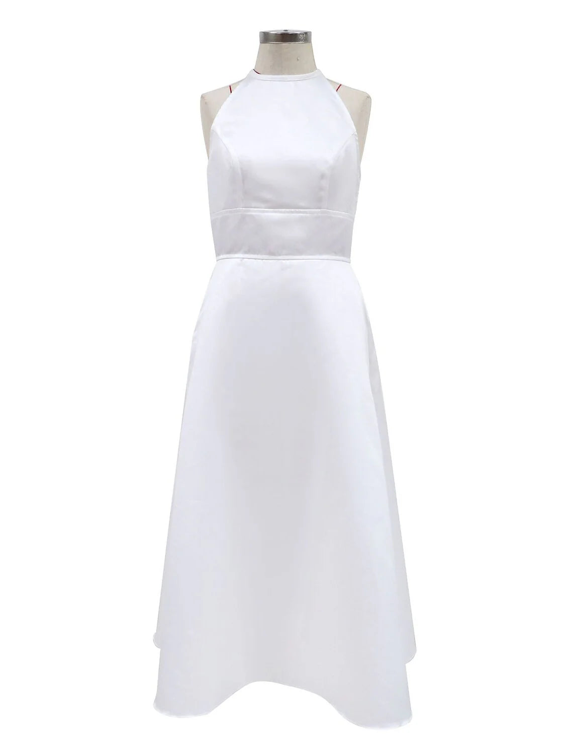 Reception Little White Dresses Wedding Dresses A-Line Halter Neck Sleeveless Tea Length Satin Bridal Gowns With Solid Color