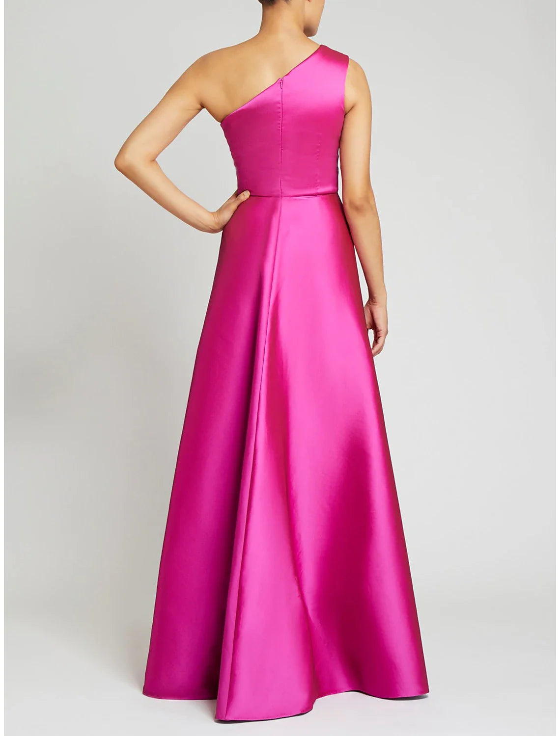 DingjiSheath / Column Evening Gown Elegant Dress Wedding Guest Cocktail Party Floor Length Sleeveless One Shoulder Satin with Overskirt Pure Color