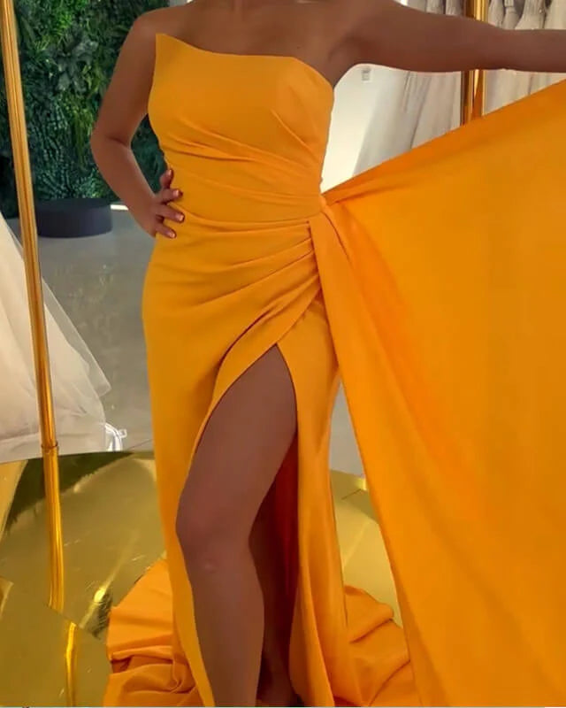 Mermaid Strapless Split Gown Evening Dresses