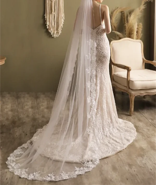 Mermaid Lace Appliqued Wedding Dress with Train