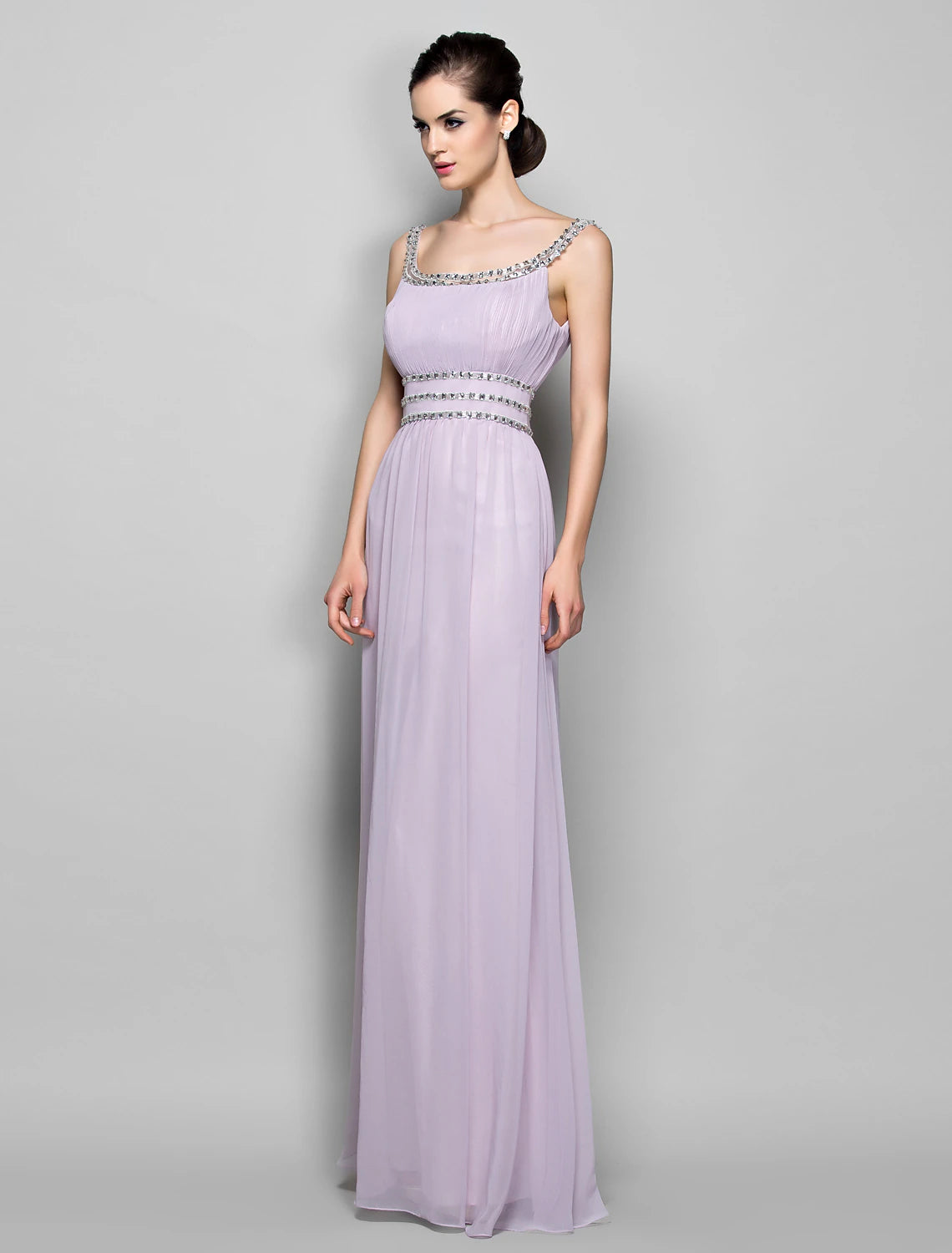 Sheath / Column Open Back Prom Formal Evening Military Ball Dress Scoop Neck Floor Length Georgette with Beading