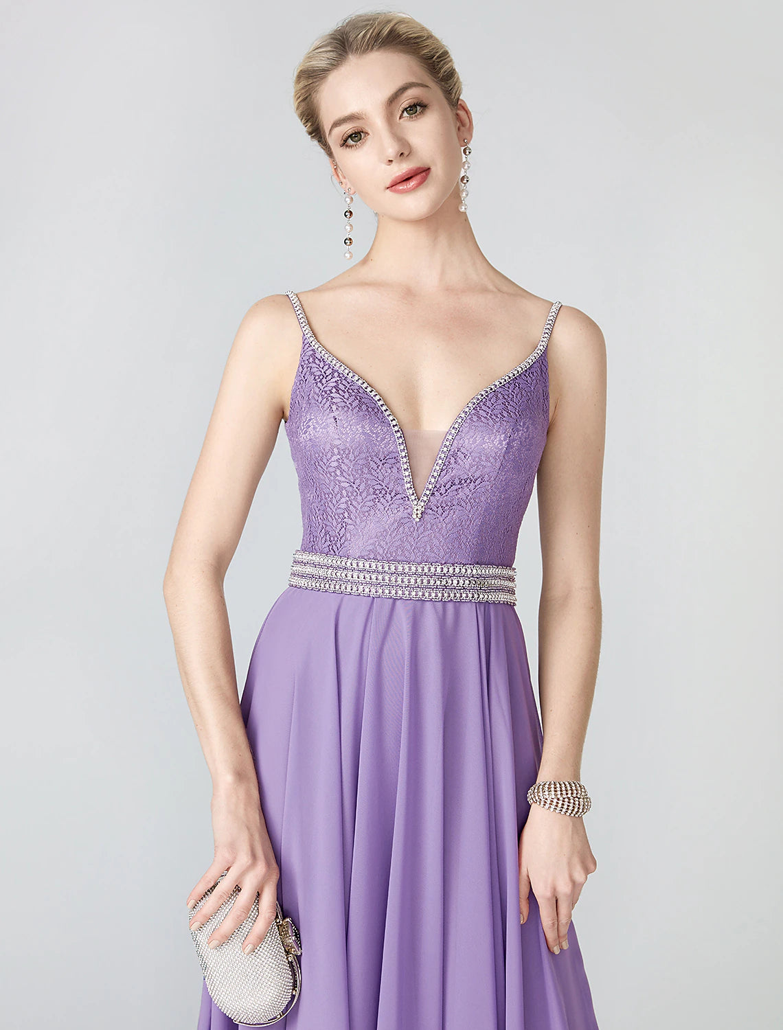 Ball Gown Beaded & Sequin Holiday Cocktail Party Formal Evening Dress Plunging Neck Sleeveless Court Train Chiffon Metallic Lace with Sash / Ribbon Pleats Beading