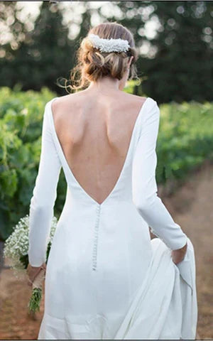 Chiffon Sheath Bateau-neck Deep-V Back Bridal Gown with Chapel Train