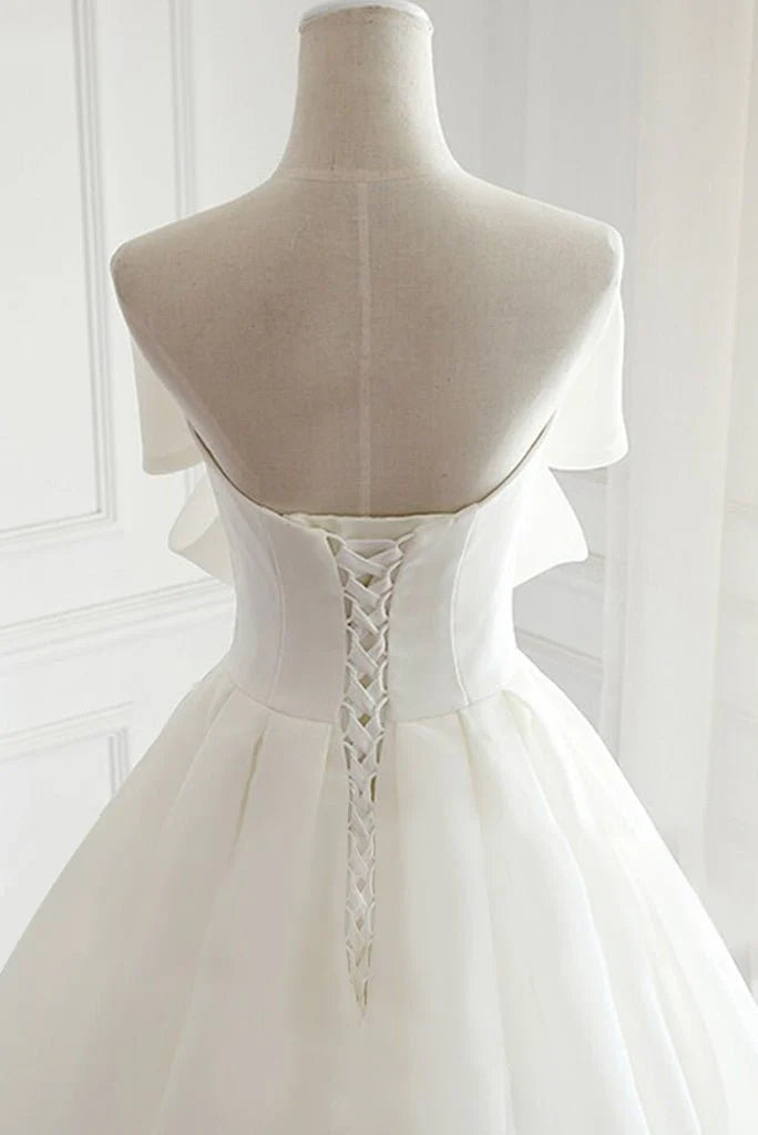 A Line Strapless Wedding Dresses With Bowknot