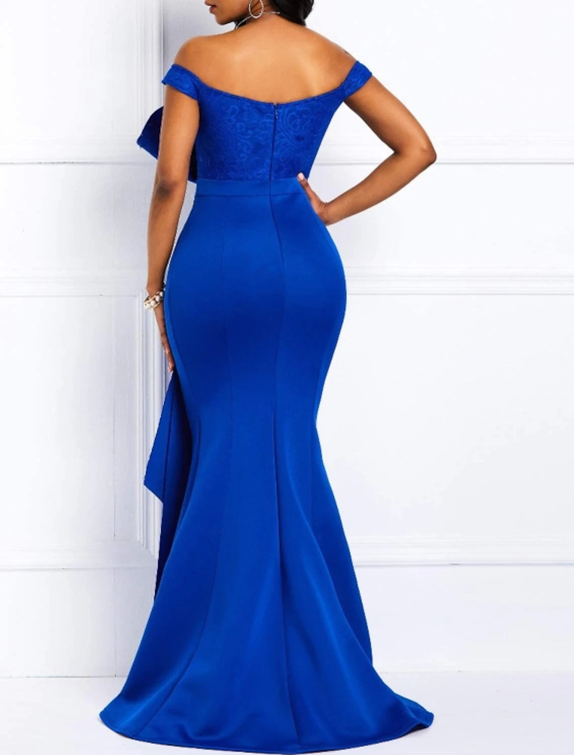 Mermaid Party Dress Beautiful Back Elegant Engagement Formal Evening Dress Off Shoulder Short Sleeve Sweep / Brush Train Lace with Sash / Ribbon Pearls