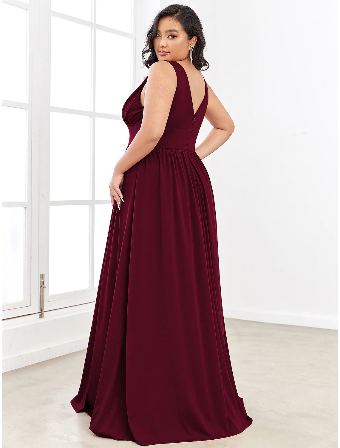 A-Line Prom Dresses High Split Dress Wedding Guest Formal Evening Floor Length Sleeveless V Neck Bridesmaid Dress Chiffon V Back with Slit Pure Color