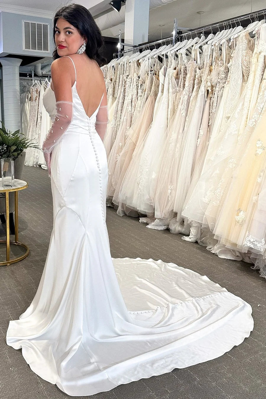 Cowl Neck Open Back Mermaid Long Wedding Dress