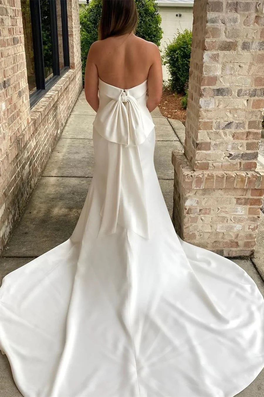 Strapless Bow Back Mermaid Long Wedding Dress