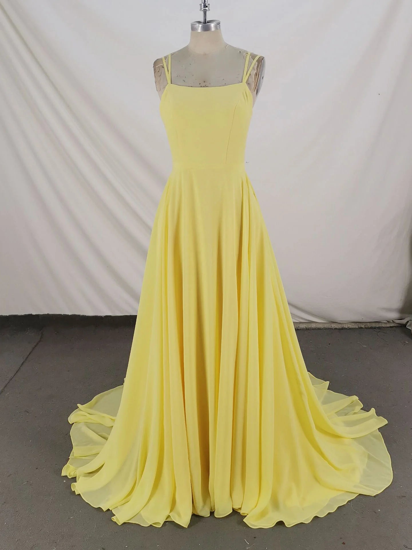 Yellow Chiffon Long Prom Dress Yellow Evening Dress