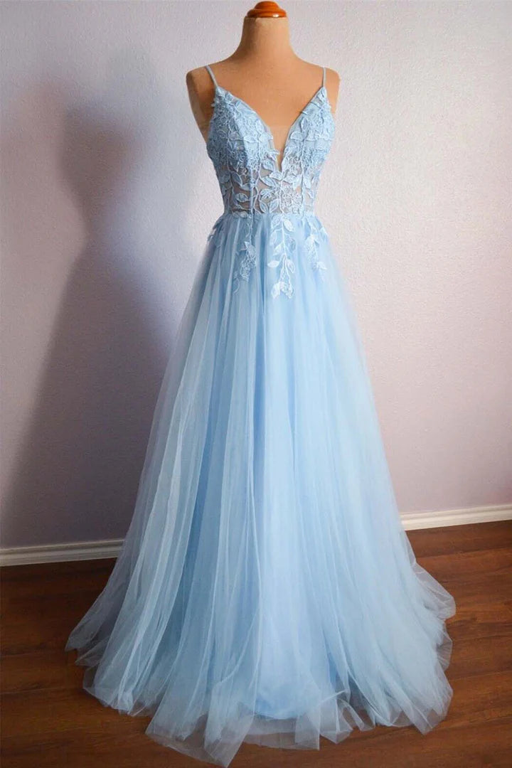 Light Blue Prom Dress with Appliques