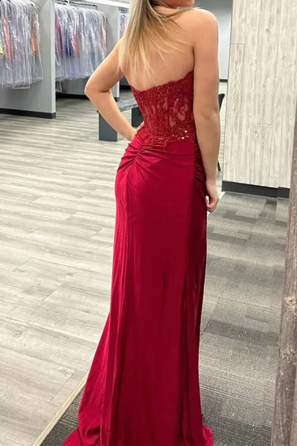 Sparkling and shiny Hot Pink Corset Long Prom Dress with Slit