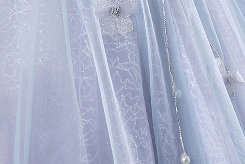 Ball-Gown Tulle Sweetheart Floor-Length Pearls Butterflies Quinceañera Dress with Appliqued