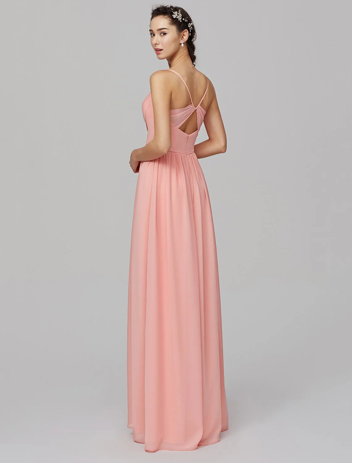 DingjiA-Line Spaghetti Strap Floor Length Chiffon Bridesmaid Dress with Criss Cross / Split Front