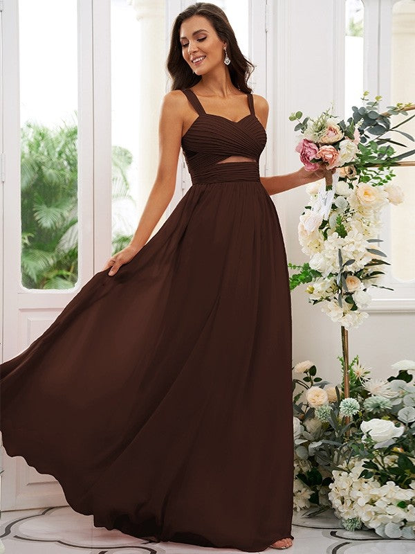 A-Line/Princess Chiffon Ruched Straps Sleeveless Floor-Length Bridesmaid Dresses