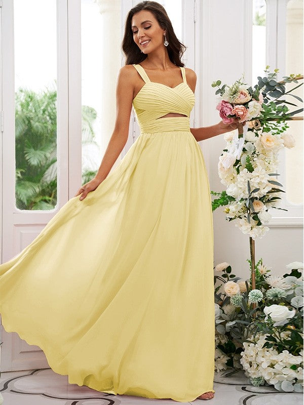 A-Line/Princess Chiffon Ruched Straps Sleeveless Floor-Length Bridesmaid Dresses