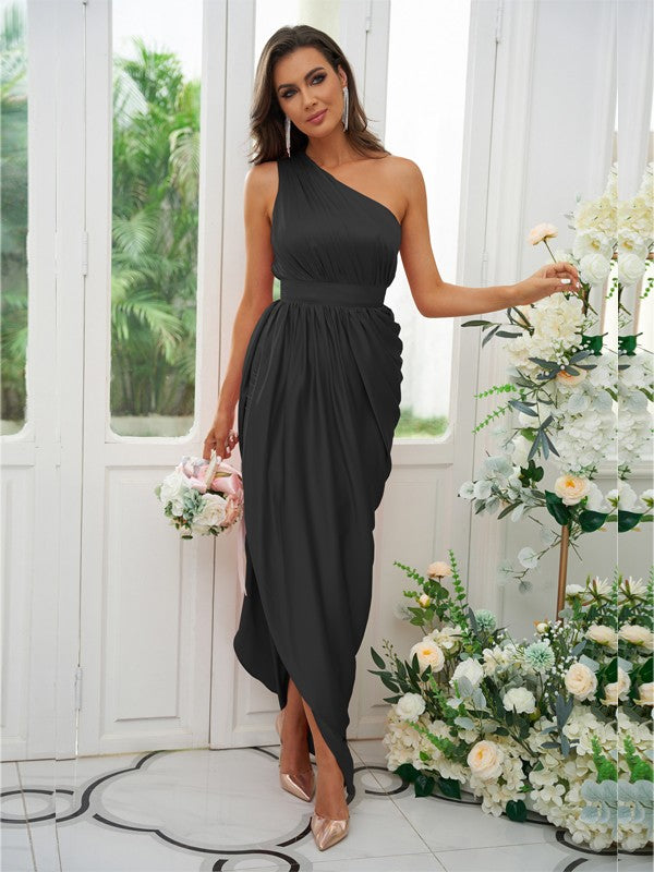 A-Line/Princess Ruffles One-Shoulder Sleeveless Ankle-Length Bridesmaid Dresses