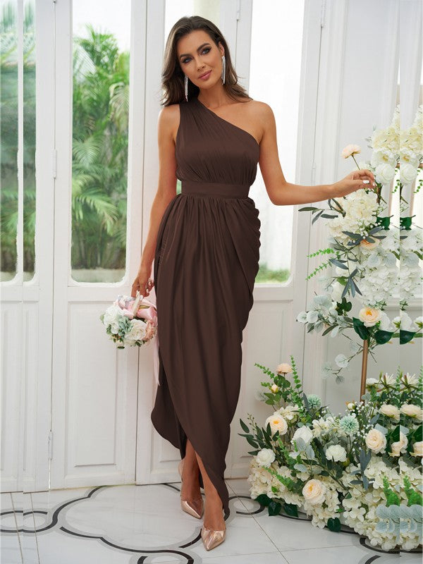 A-Line/Princess Ruffles One-Shoulder Sleeveless Ankle-Length Bridesmaid Dresses
