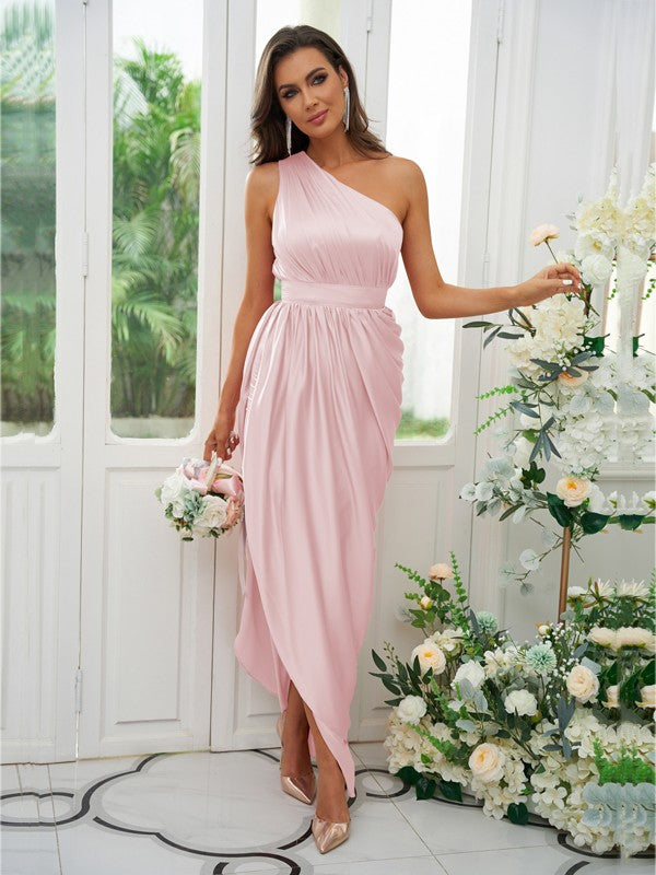 A-Line/Princess Ruffles One-Shoulder Sleeveless Ankle-Length Bridesmaid Dresses