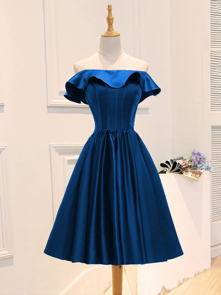 A-Line Satin Green Short Prom Dress Green Homecoming Dress