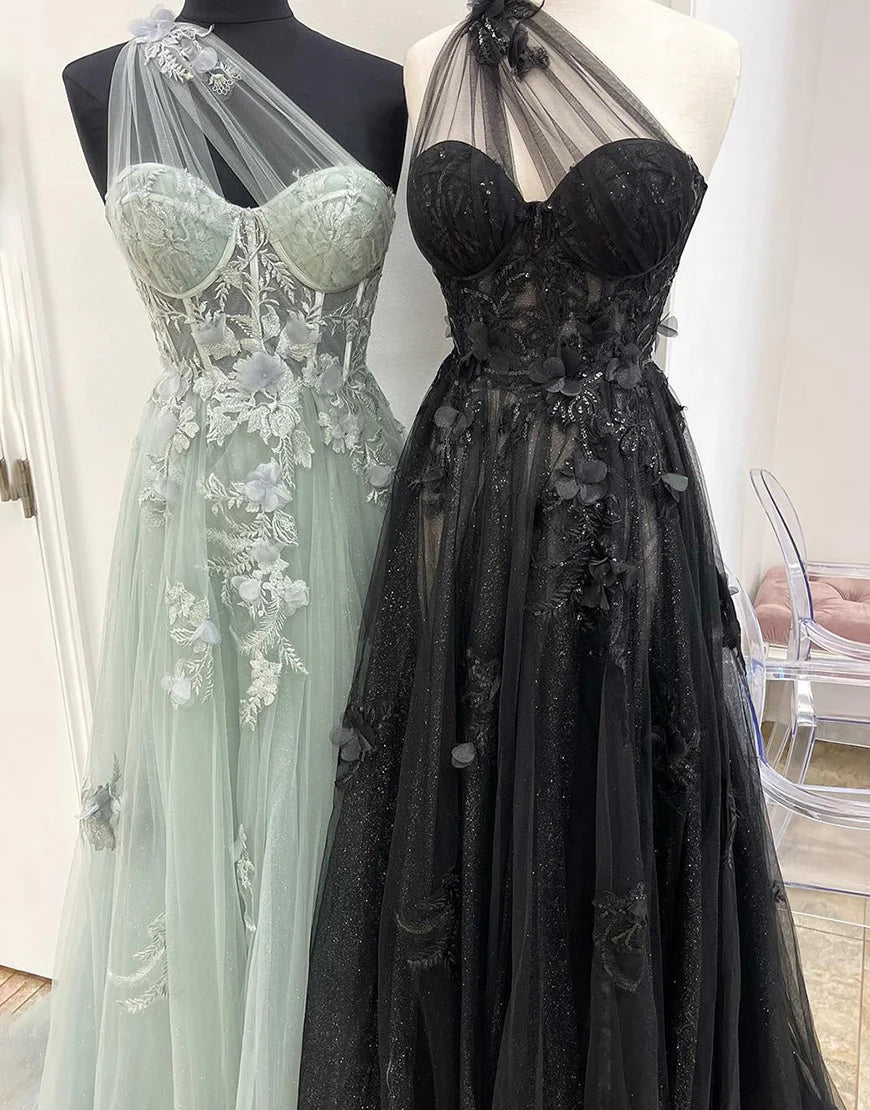 A-Line Prom Dresses Color Block Dress Formal Sweep / Brush Train Sleeveless One Shoulder Tulle Backless with Pleats Appliques