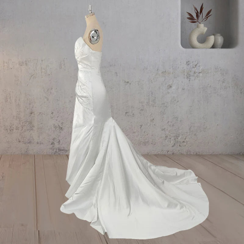 Unique Mermaid Satin Wedding Dress with Beadings
