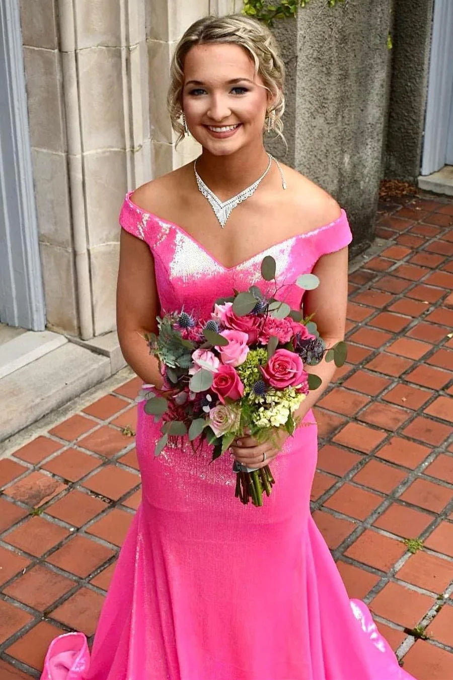 Off-the-Shoulder Backless Mermaid Long Prom Dress