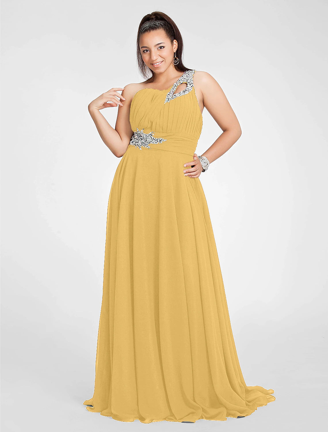 A-Line Cut Out Dress Wedding Guest Prom Sweep / Brush Train Sleeveless One Shoulder Chiffon with Ruched Beading