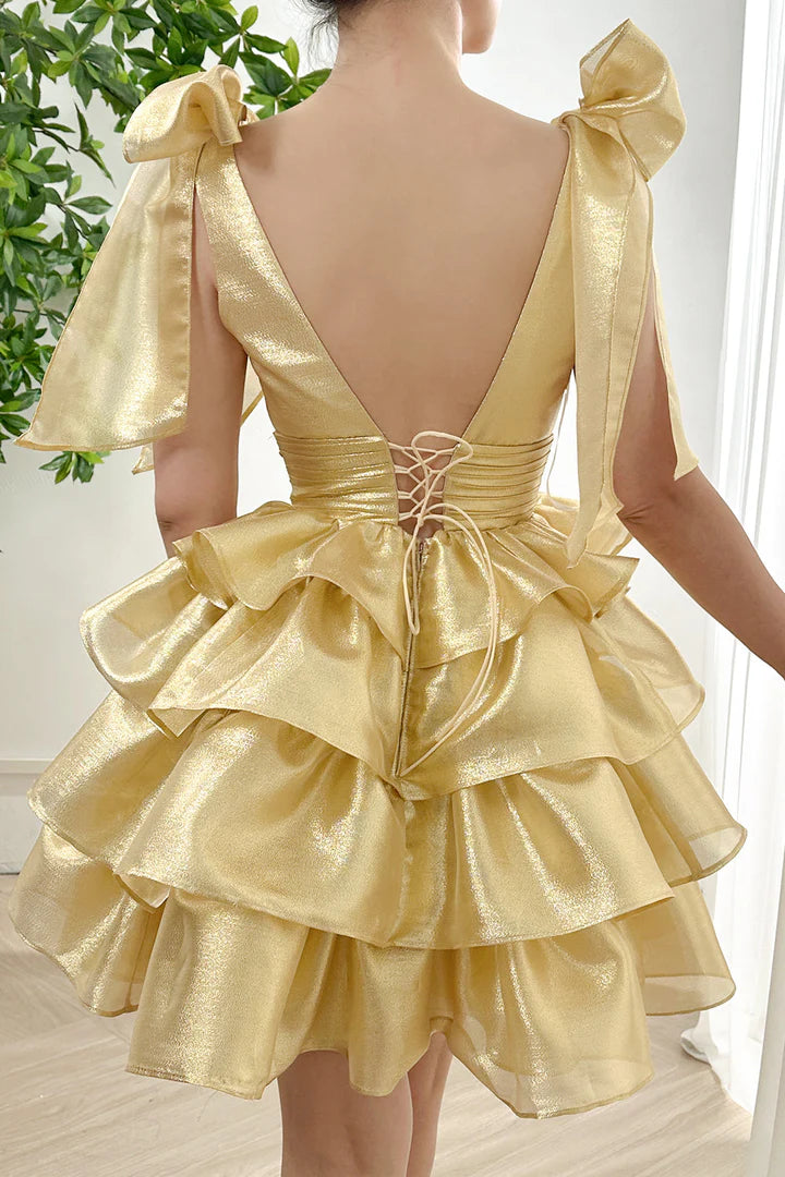 Tiered Homecoming Dress with Strap Bow