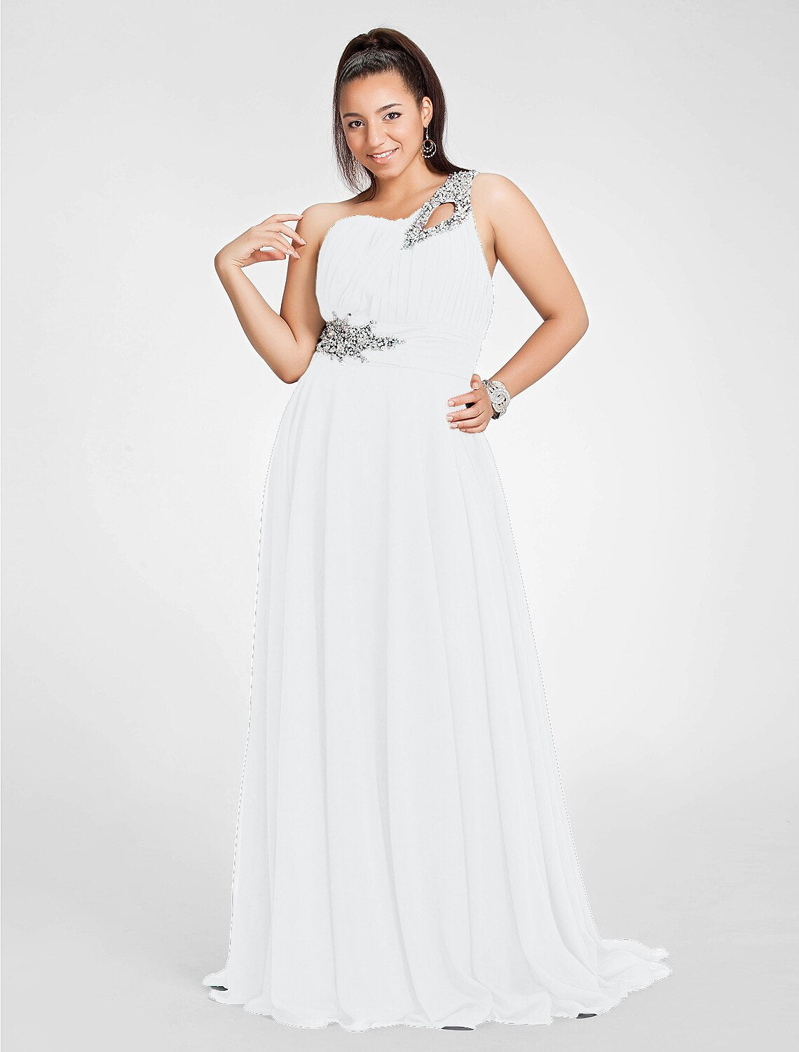 A-Line Cut Out Dress Wedding Guest Prom Sweep / Brush Train Sleeveless One Shoulder Chiffon with Ruched Beading