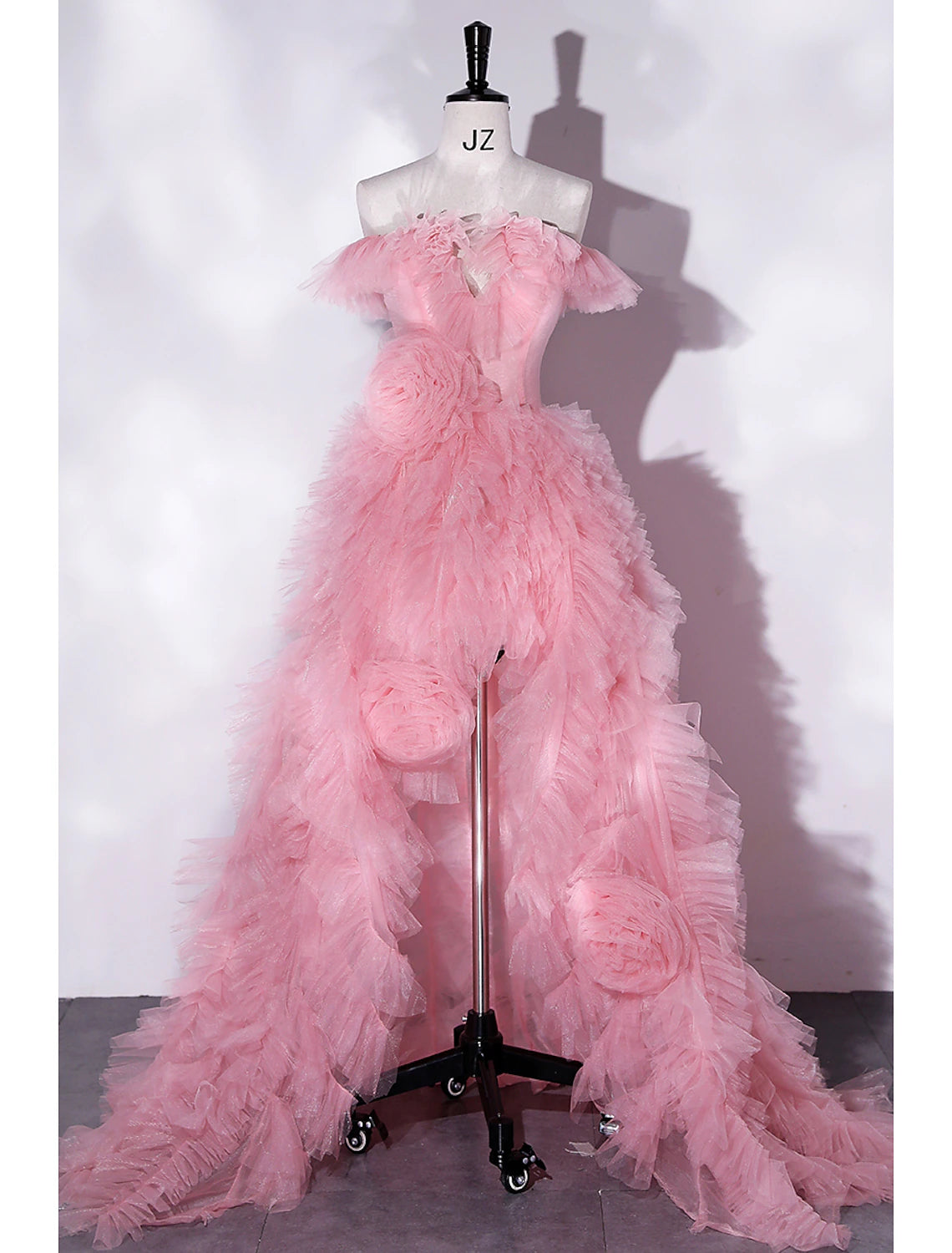 A-Line Prom Dresses Floral Dress Party Wear Asymmetrical Sleeveless Off Shoulder Tulle with Slit