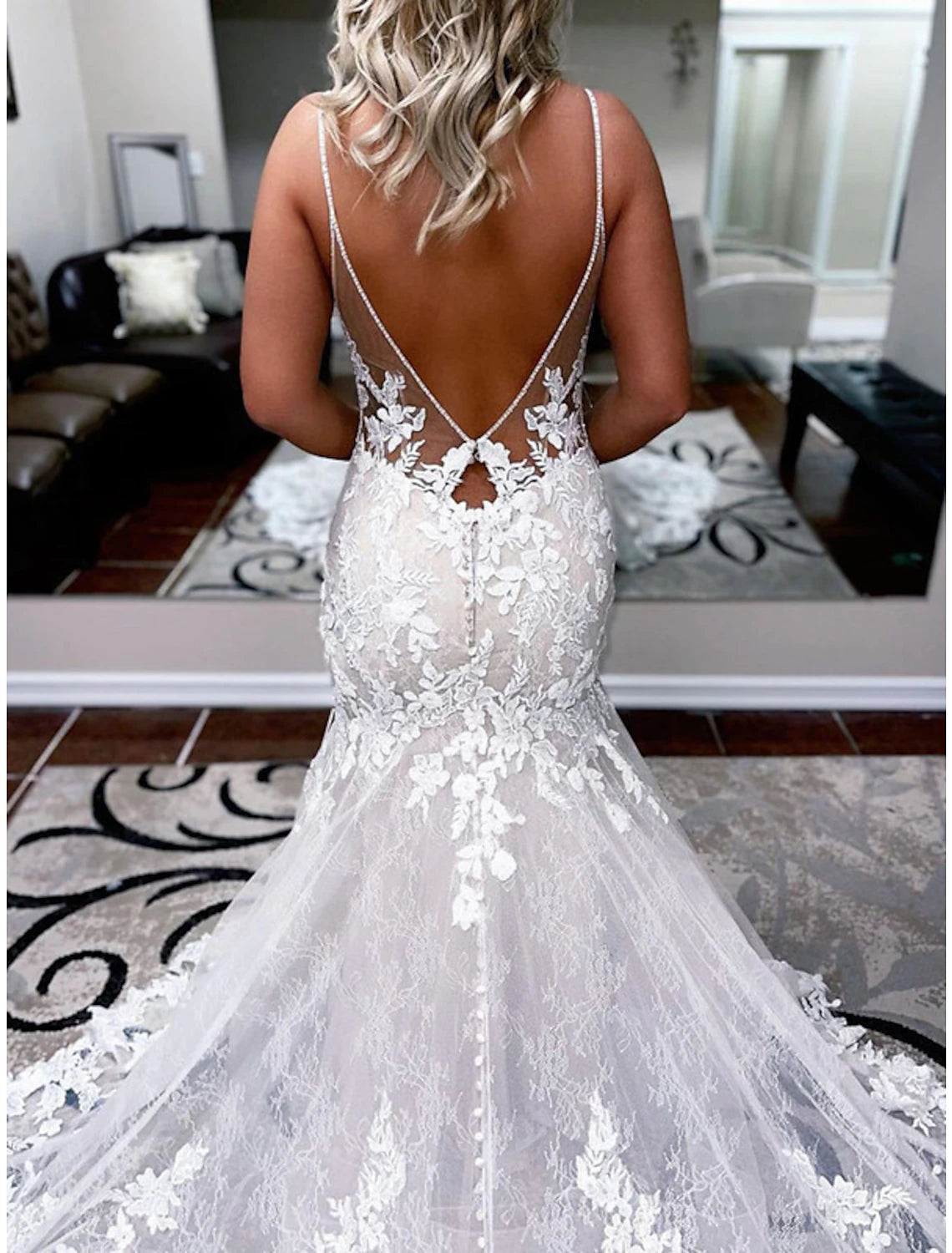 Engagement Formal Wedding Dresses Mermaid / Trumpet Sweetheart Camisole Spaghetti Strap Chapel Train Lace Bridal Gowns With Appliques