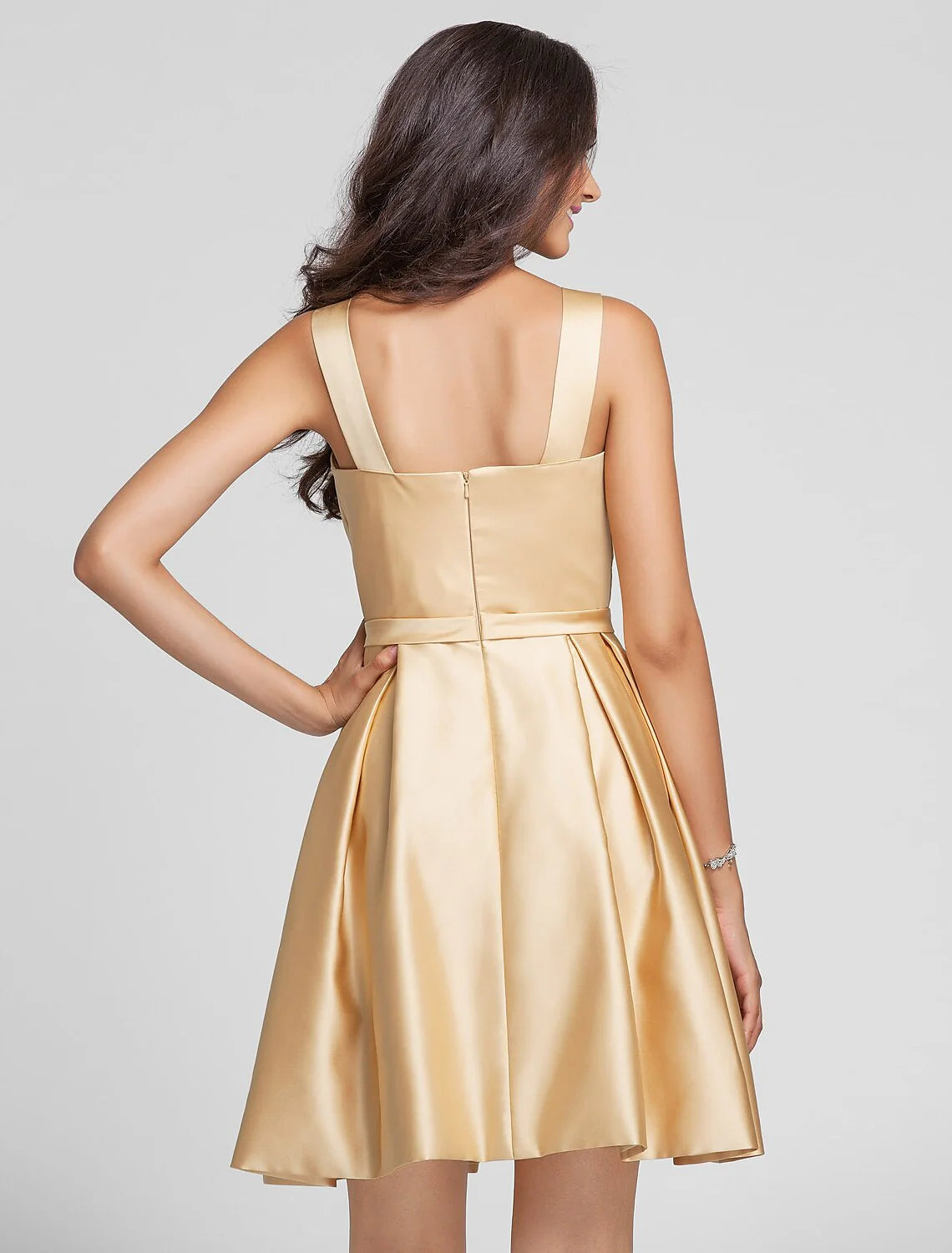 Ball Gown / A-Line V Neck Knee Length Satin Bridesmaid Dress with Sash / Ribbon / Criss Cross / Draping